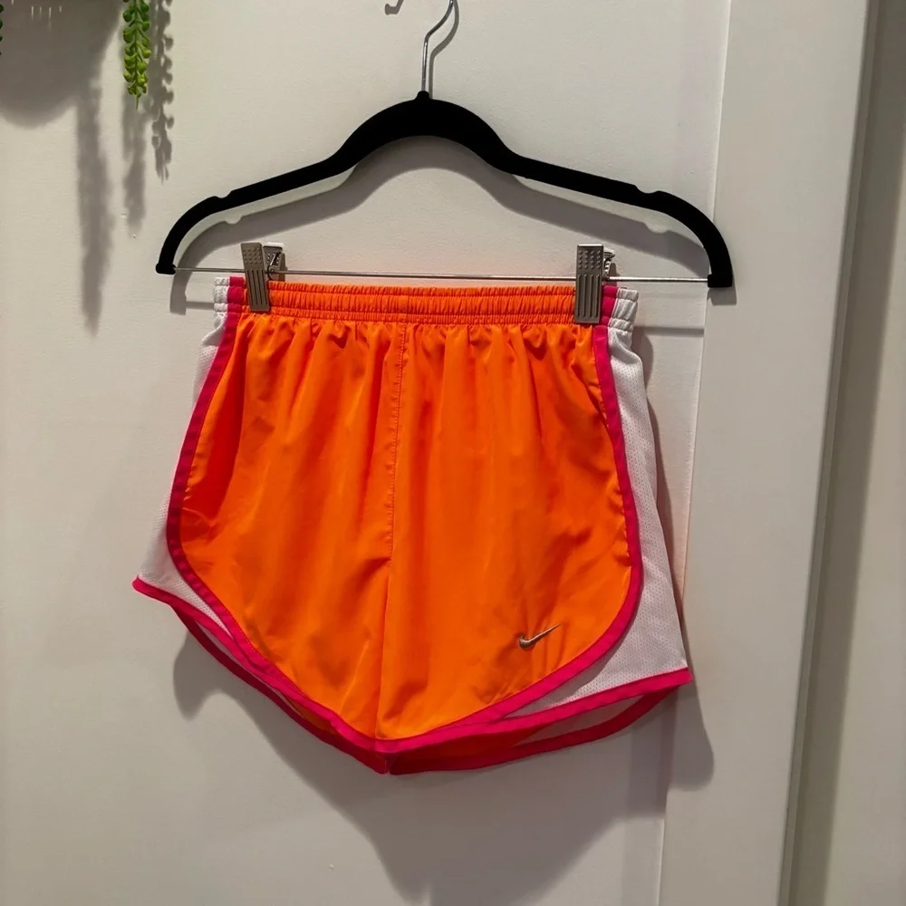 Nike Dri-Fit Women's Running Shorts Neon Orange Pink Lined Size XS 3